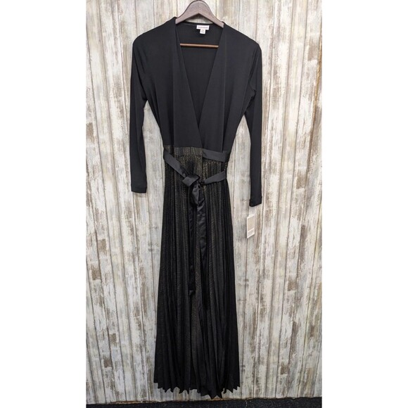 Lularoe Maxi Wrap Dress XXS Black Gold Pleated Witchy Whimsigoth Dark Romantic - Picture 1 of 9